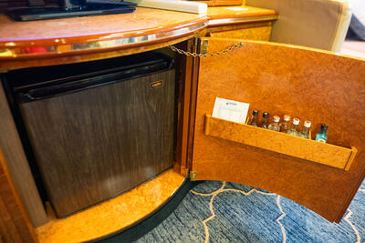 mini fridge in cruise cabin